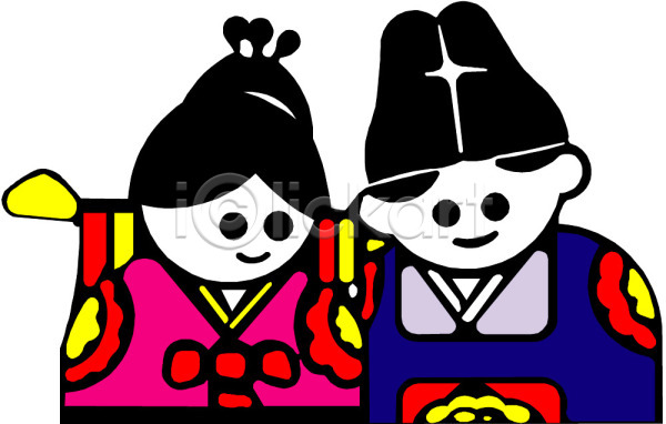 남자 두명 사람 여자 EPS 일러스트 결혼 신랑 신부(웨딩) 전통의례 전통혼례 클립아트 한국문화 한국전통