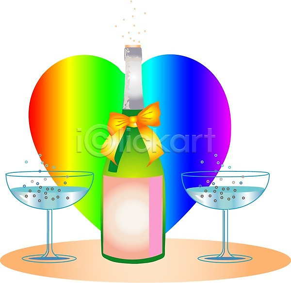사랑 사람없음 일러스트 결혼 생활용품 샴페인 샴페인잔 신혼 와인 와인잔 잔 커플 클립아트 하트