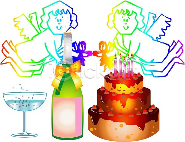 축하 사람없음 EPS 일러스트 3단케이크 결혼 결혼케이크 디저트 샴페인 샴페인잔 와인 음식 잔 주류 천사 캐릭터 컵 케이크 큐피드 클립아트 파티