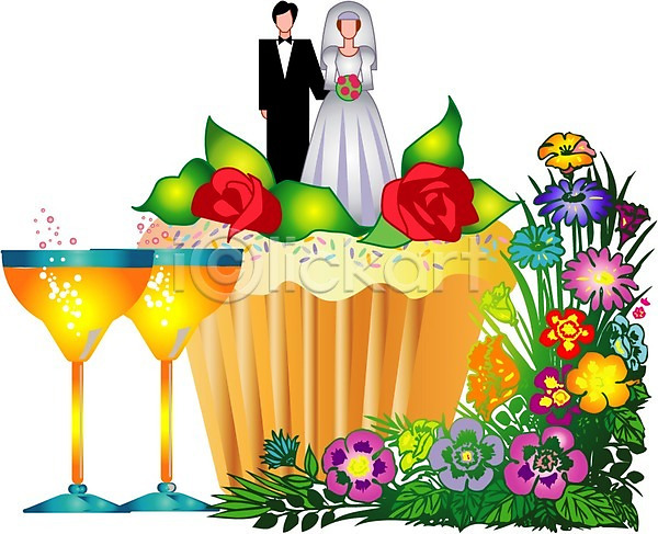 사람없음 EPS 일러스트 결혼 결혼소품 결혼케이크 꽃 식물 오브젝트 잔 장식 케이크 클립아트