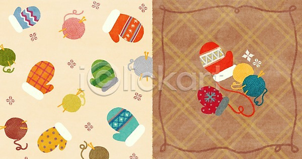 사람없음 PSD 일러스트 겨울 겨울배경 손모아장갑 아기자기 체크무늬 털실 패턴 패턴백그라운드