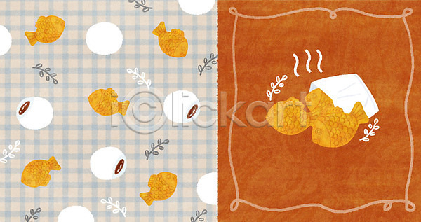사람없음 PSD 일러스트 겨울 겨울배경 나뭇잎 붕어빵 아기자기 체크무늬 패턴 패턴백그라운드 호빵