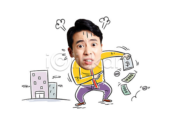 분노 30대 남자 성인 한국인 한명 AI(파일형식) 편집이미지 포토일러 금융 달러 돈봉투 동전 비즈니스맨 빌딩 지폐