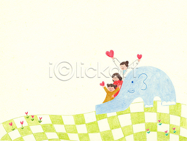 사랑 즐거움 성인 세명 어린이 여자 PSD 일러스트 미끄럼틀 상반신 엄마 의사 코끼리 하트