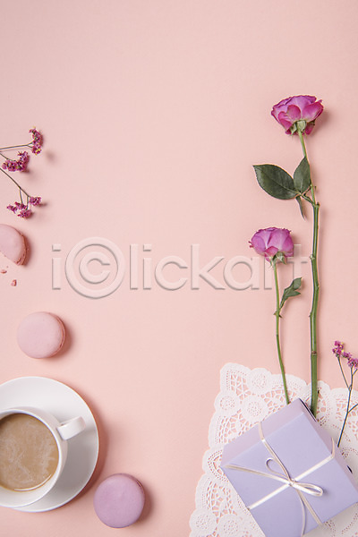 사람없음 JPG 포토 꽃 마카롱 백그라운드 선물 선물상자 장미 커피 파스텔