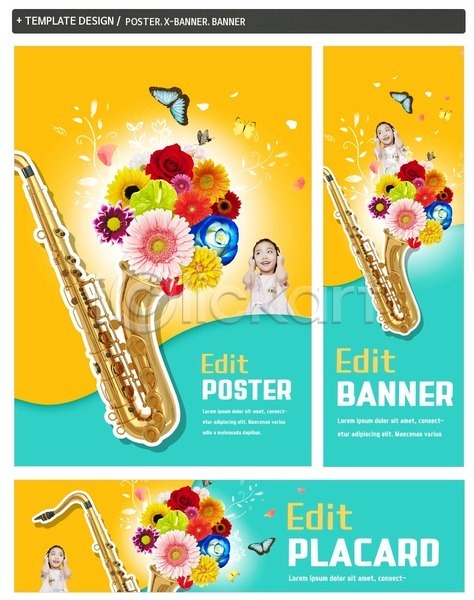 소녀(어린이) 어린이 여자 한국인 한명 PSD ZIP 배너템플릿 가로배너 꽃 나비 배너 봄 상반신 색소폰 세로배너 세트 음악 음악감상 축제 포스터 헤드폰 현수막
