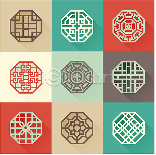 사람없음 AI(파일형식) 일러스트 격자 디자인 무늬 문살무늬 문양 사각형 세트 육각형 전통 전통문양 패턴 한국 한국문화 한국전통