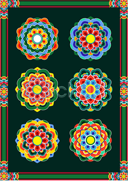 사람없음 AI(파일형식) 일러스트 꽃무늬 단청 단청문양 무늬 문양 세트 장식 전통 전통문양 패턴 한국 한국문화 한국전통
