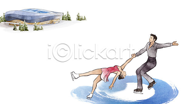남자 두명 성인 여자 PSD 일러스트 겨울 경기 국가대표 동계올림픽 전신 캘리그라피 페어 평창 평창동계올림픽 피겨스케이팅