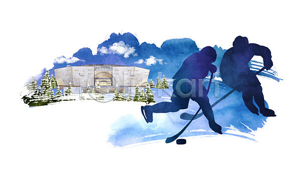 남자 두명 성인 PSD 실루엣 일러스트 겨울 경기 국가대표 동계올림픽 아이스하키 전신 캘리그라피 평창 평창동계올림픽