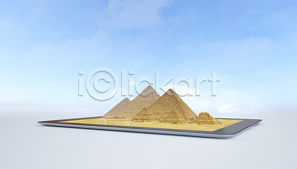 사람없음 3D PSD 디지털합성 편집이미지 VR기기 가상현실 그래픽 모래 사막 이집트 태블릿 피라미드 합성