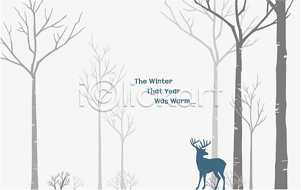 고독 사람없음 AI(파일형식) 일러스트 겨울 기다림 나무 나뭇가지 사슴 한마리