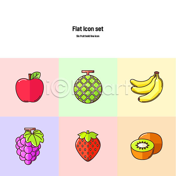 사람없음 AI(파일형식) 아이콘 플랫아이콘 과일 딸기 멜론 바나나 볼드라인 사과 세트 키위 포도