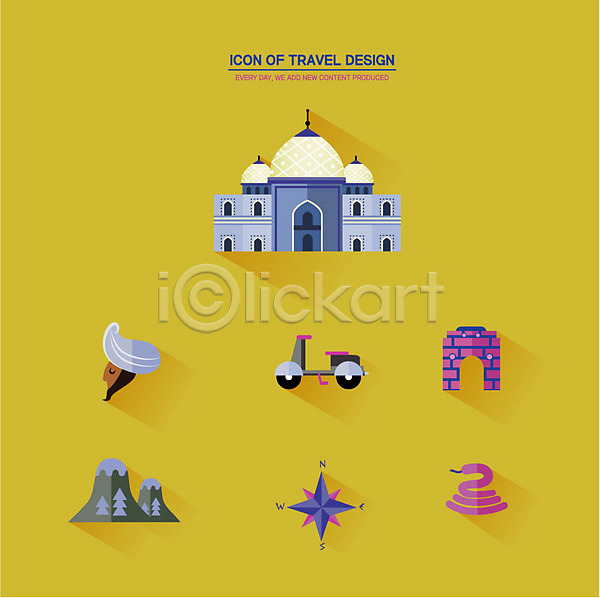 남자 인도인 한명 AI(파일형식) 아이콘 플랫아이콘 나침반 뱀 세트 오토바이 유적지 인도(나라) 타지마할 힌두교