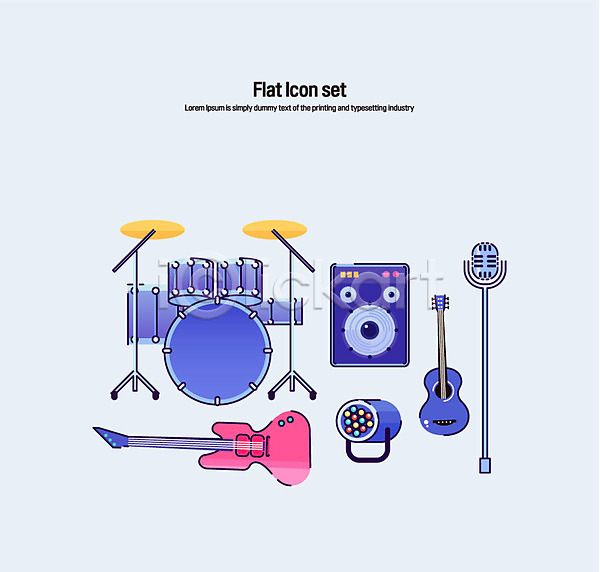 사람없음 AI(파일형식) 아이콘 플랫아이콘 기타 드럼 마이크 베이스 세트 스피커 조명