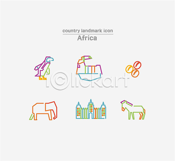 사람없음 AI(파일형식) 라인아이콘 아이콘 말(동물) 세렝게티 세트 아프리카 원두 코끼리 펭귄