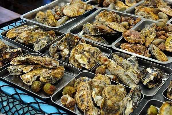 사람없음 JPG 포토 가리비 굴 야외 어시장 음식 이바라키 일본 전시 조개 주간 해산물