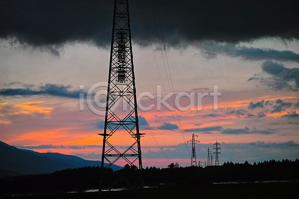 사람없음 JPG 실루엣 포토 구름(자연) 노을 야마나시 야외 일본 자연 자연현상 전봇대(시설물) 주간 철탑 풍경(경치) 하늘