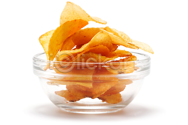 사람없음 JPG 포토 해외이미지 감자칩 실내 유리그릇 칩(음식) 해외202004 흰배경