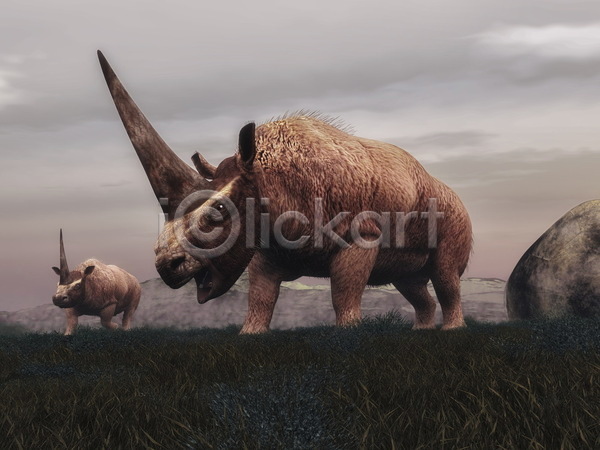 사람없음 3D JPG 해외이미지 구름(자연) 그래픽 두마리 코뿔소 해외202004
