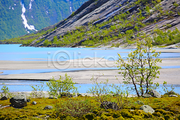 사람없음 JPG 포토 해외이미지 강 계곡 공원 나무 노르웨이 덩어리 물 빙하 산 스칸디나비아 여름(계절) 자연 작음 파란색 풍경(경치) 해외202004