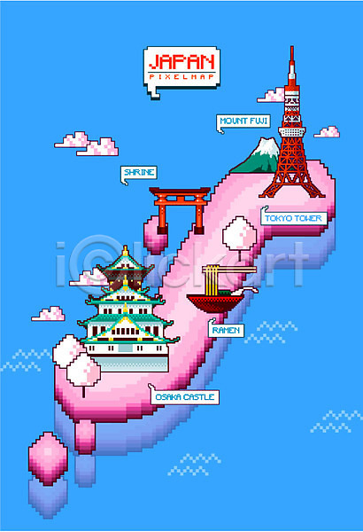 사람없음 AI(파일형식) 일러스트 기모노 도쿄타워 라멘 벚꽃 신사(일본건축) 오사카성 일본 지도 픽셀 후지산