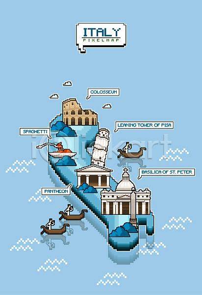 사람 세명 AI(파일형식) 일러스트 바티칸대성당 배 상반신 스파게티 이탈리아 지도 콜로세움 판테온신전 피사의사탑 픽셀