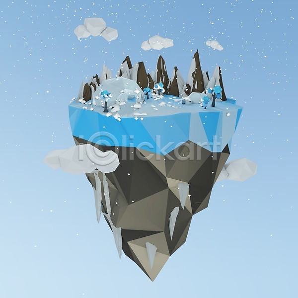 사람없음 3D PSD 디지털합성 편집이미지 겨울 구름(자연) 그래픽 나무 눈 로우폴리 산 섬 얼음 이글루 폴리곤