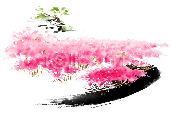 사람없음 PSD 일러스트 꽃 꽃밭 나무 번짐 분홍색 붓터치 캘리그라피