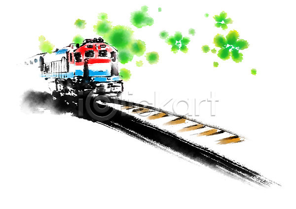 사람없음 PSD 일러스트 기차 기찻길 붓터치 철도의날 초록색 캘리그라피
