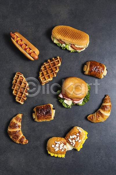 사람없음 JPG 포토 하이앵글 디저트 메뉴 브런치 빵 뺑오쇼콜라 샌드위치 세트 와플 카페 크루아상 핫도그