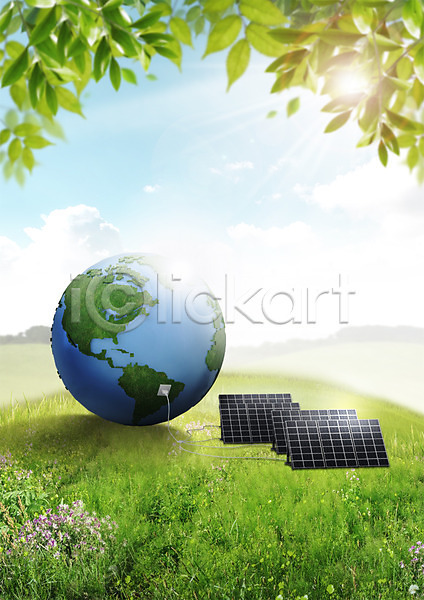 사람없음 PSD 편집이미지 구름(자연) 그린에너지 그린캠페인 나뭇잎 자연 자연보호 전기에너지 지구 집열판 초원(자연) 태양에너지 편집 플러그 하늘 환경