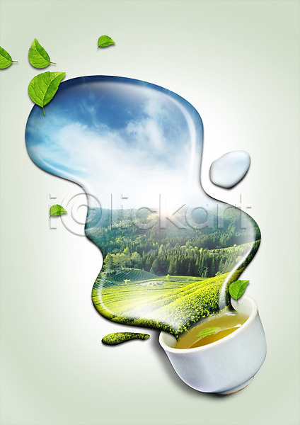 사람없음 PSD 편집이미지 구름(자연) 나무 나뭇잎 녹차 녹차밭 물 숲 유기농 찻잔 편집 하늘