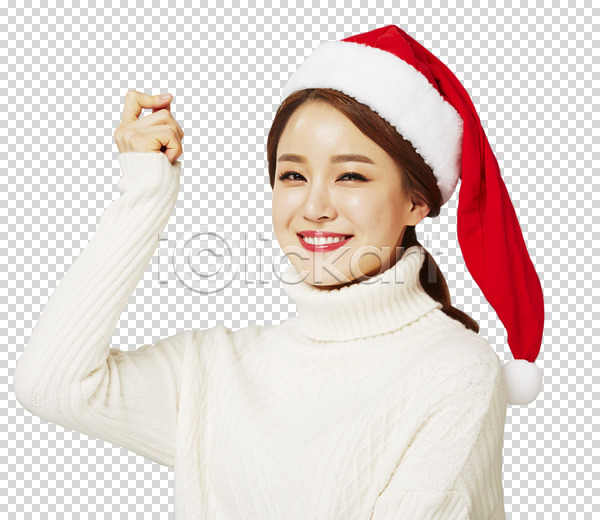 20대 성인 성인여자한명만 여자 한국인 한명 PNG 앞모습 편집이미지 뷰티 산타모자 상반신 웃음 의료성형뷰티 크리스마스 편집소스