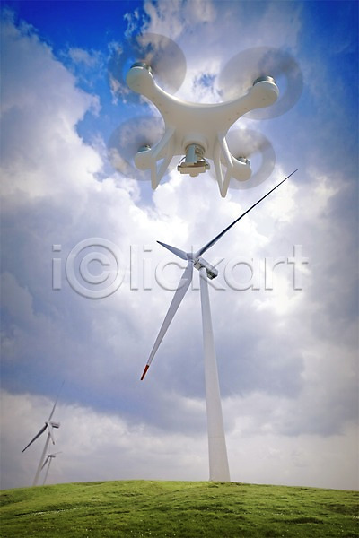 사람없음 3D PSD 디지털합성 편집이미지 구름(자연) 그래픽 드론 디지털아트 비행 야외 점검 주간 풍력에너지 하늘