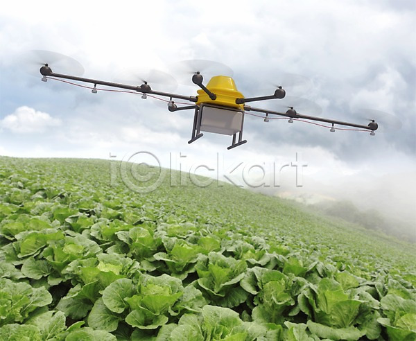 사람없음 3D PSD 디지털합성 편집이미지 그래픽 농사 농약치기 농업 드론 디지털아트 배추밭 비행 야외 주간 풍경(경치) 하늘