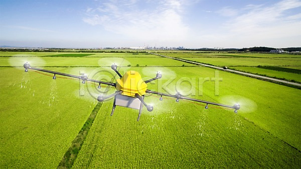 사람없음 3D PSD 디지털합성 편집이미지 그래픽 논 농사 농약치기 농업 드론 디지털아트 비행 야외 주간 풍경(경치)