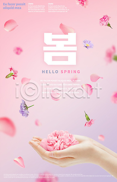 신체부위 PSD 템플릿 편집이미지 꽃 꽃잎 낙화 봄 분홍색 손 포스터