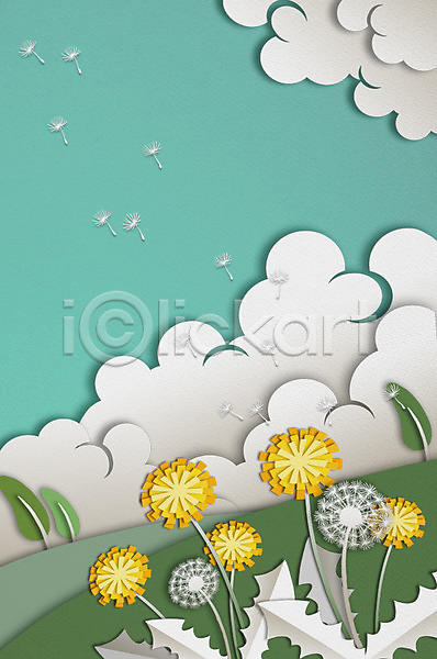 상상 사람없음 PSD 일러스트 구름(자연) 날씨 민들레 민들레홀씨 백그라운드 봄 봄배경 사계절 페이퍼아트
