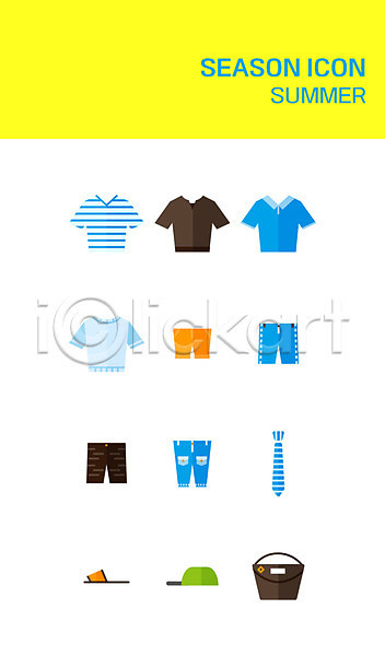 사람없음 AI(파일형식) 아이콘 플랫아이콘 가방 넥타이 모자(잡화) 바지 세트 슬리퍼 여름(계절) 옷 티셔츠 패션 플랫