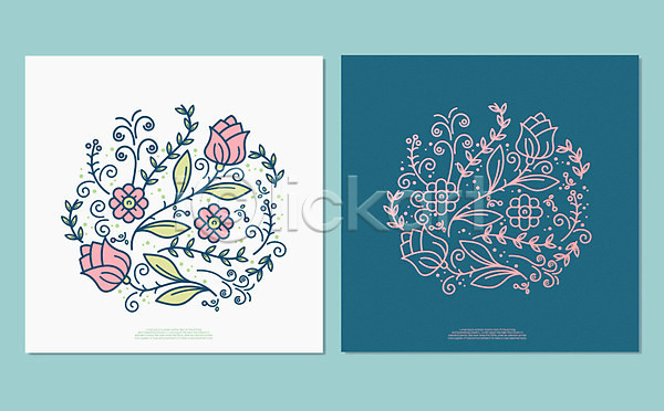 사람없음 AI(파일형식) 일러스트 꽃 꽃봉오리 나뭇잎 당초문 문양 엽서 장식 포스터