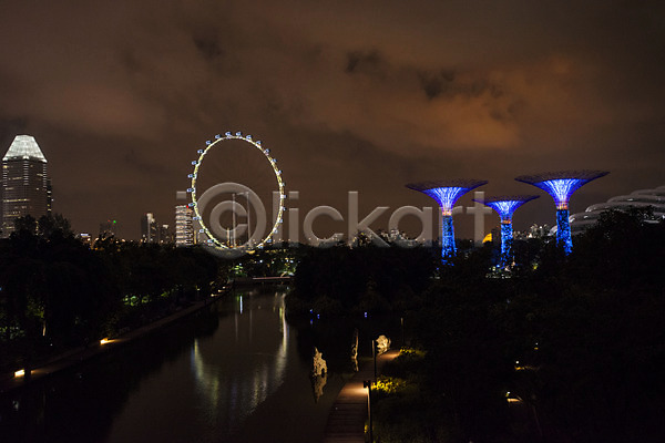 사람없음 JPG 포토 가든스바이더베이 강 공원 대관람차 싱가폴 야간 야경 야외 여행 풍경(경치)