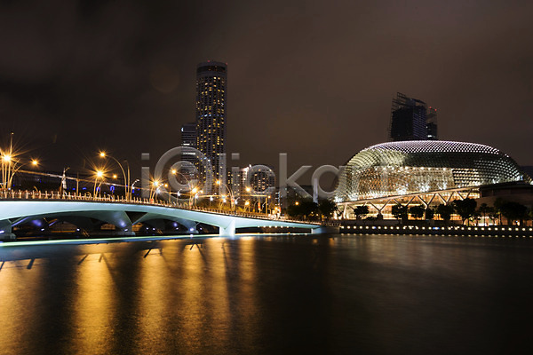사람없음 JPG 포토 강 건물 다리 싱가폴 야간 야경 야외 여행 풍경(경치)