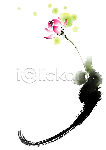 사람없음 PSD 일러스트 꽃 번짐 분홍색 붓터치 연꽃(꽃) 연두색 캘리그라피
