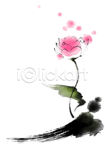 사람없음 PSD 일러스트 꽃 번짐 분홍색 붓터치 연꽃(꽃) 연잎 캘리그라피