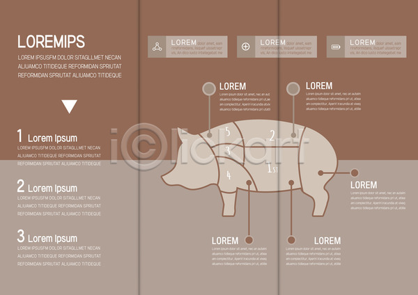 사람없음 AI(파일형식) 템플릿 3단접지 가축 내지 돼지 돼지고기 리플렛 부위 북디자인 북커버 출판디자인 팜플렛 표지디자인