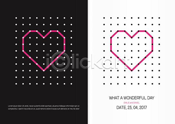 사랑 사람없음 AI(파일형식) 일러스트 카드템플릿 검은색 결혼 점 청첩장 카드(감사) 하트