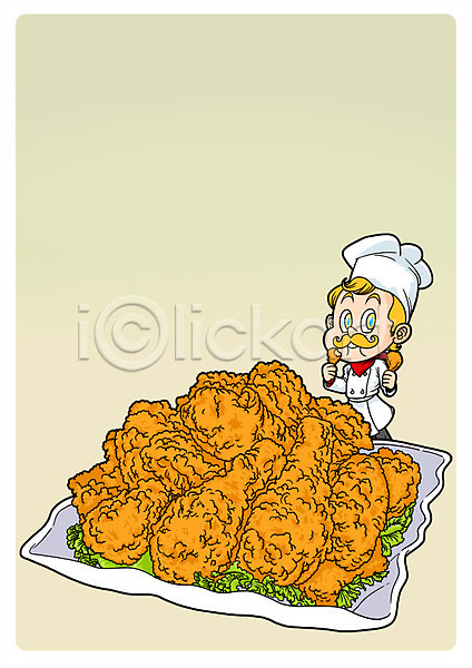 남자 성인 한명 PSD 일러스트 배달음식 요리사 음식 치킨 캐릭터