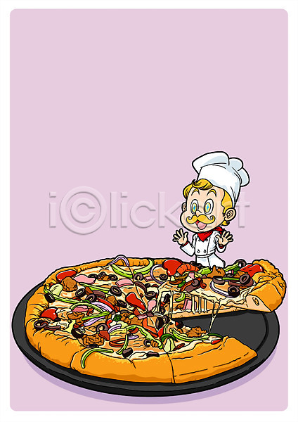 남자 성인 한명 PSD 일러스트 요리사 음식 캐릭터 패스트푸드 피자