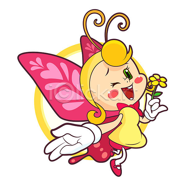 귀여움 사람없음 AI(파일형식) 일러스트 곤충캐릭터 꽃 나비 의인화 캐릭터 한마리